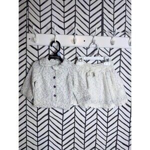 Hand Made White Blue Purple Premium Baby Yarn Sweater & Skirt Set Baby Girl 6-9M